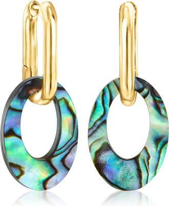Ross-Simons 18kt Gold Over Sterling Hoop Earrings With Removable Oval Abalone Shell Drops