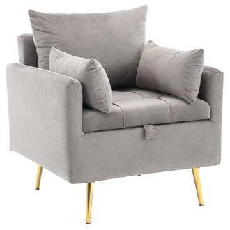 Urban Meuble Sill&oacute;n con 2 cojines de terciopelo gris con patas de metal dorado