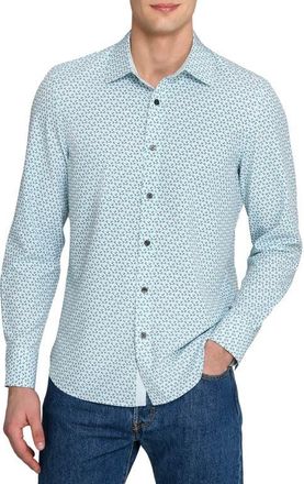 ConStruct Slim Fit Gem Geo Performance Long Sleeve Shirt in White/green at Nordstrom, Size Xx-Large