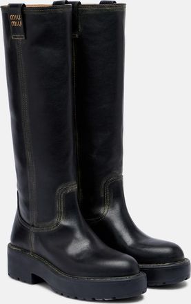 Miu Miu Logo leather knee-high boots