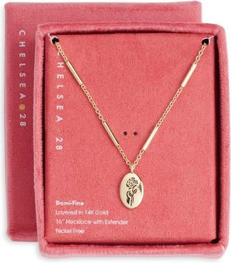 Chelsea28 Demi Fine Etched Flower Pendant Necklace in Black- Gold at Nordstrom