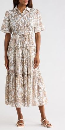 Derek Lam Dahlia Balloon Sleeve Cotton Shirtdress in Tan Moroccan at Nordstrom Rack, Size 00