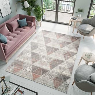 Tapiso Alfombra de poli&eacute;ster en rosa, antracita y crema 80x150 cm