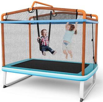 Costway 3 En 1 Cama Elastica Infantil, Trampol&iacute;n Para Ni&ntilde;os Multifuncional Con Columpio Y Barra Horizontal, Con Red De Protecci&oacute;n, Para Exterior/interior, 190