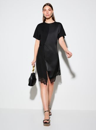 Icone Womens Lace trim dual-material draped T-shirt dress