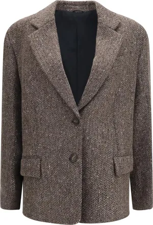 Brunello Cucinelli Brown Chevron Peaked Lapel Blazer