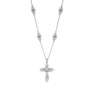Ross-Simons Diamond Openwork Cross Necklace in Sterling Silver