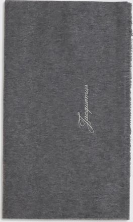 Jacquemus Wool and Cashmere Scarf with Embroidered Logo and Fringed Edges