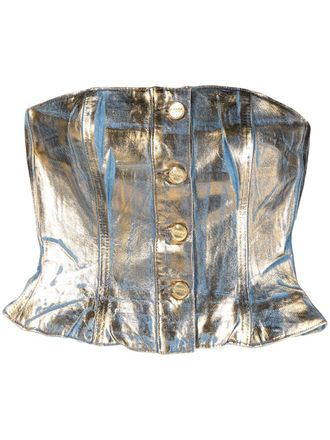 Ganni foil organic cotton strapless top - Blue
