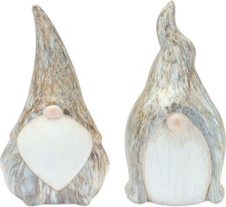 Melrose International Modern Terra Cotta Gnome Figurine with Marble Finish (Set of 2) - Grey, White, Blue