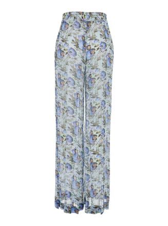 Semicouture Floral-Print Viscose Trousers - Blue