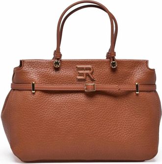 Ermanno Scervino Structured Cognac Handbag With Versatile Design And Logo Detail