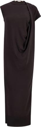 Stella McCartney Bruine Asymmetrische Gedrapeerde Maxi Jurk - Dames - Kleedjes - Bruin - M - Wol - Kleedjes