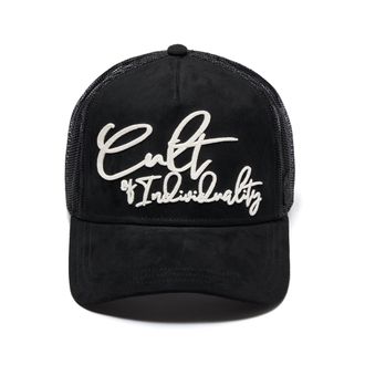 Cult of Individuality Mesh Back Trucker Hat Grasshopper Emb Hat In Black