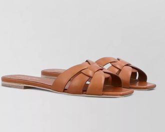 Saint Laurent tribute flat sandals leather straps square toe