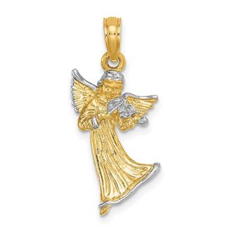 Diamond2Deal 14k Yellow Gold White Rhodium 3-D Angel Playing Violin Charm