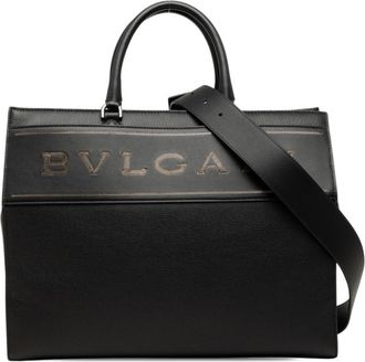 Bulgari Black Leather Handbag Pouch Tote Bag (Pre-Owned)