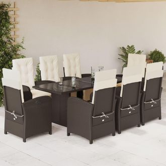 vidaXL Set Comedor Para Jard&iacute;n 9 Pzas Y Cojines Rat&aacute;n Sint&eacute;tico Marr&oacute;n Vidaxl