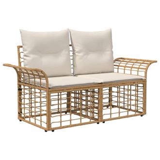 vidaXL Loveseat De Exterior 2 Pcs Natural Y Crema Rat&aacute;n Sint&eacute;tico Vidaxl