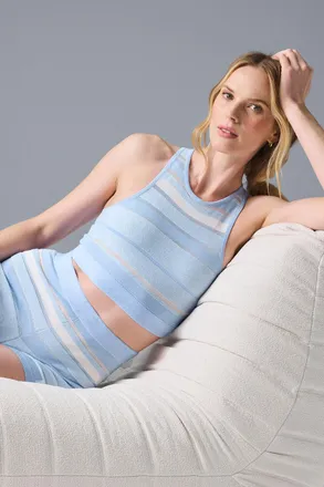 Alo | Sport Play Knit Bra Tank Top in Seashell Blue/Ivory, Size: Large