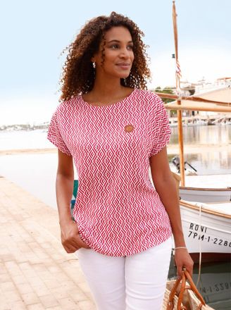 Casual Looks Druckbluse CASUAL LOOKS, Damen, Gr. 36, ecru, rot, bedruckt, 100% Viskose, gemustert, Rundhals, Blusen Druckbluse