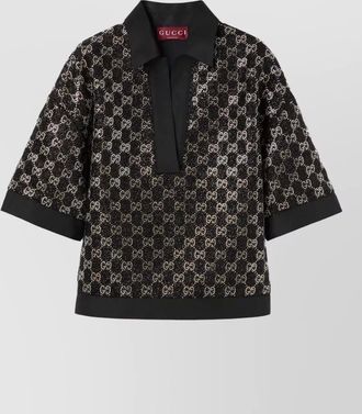 Gucci tweed top collared neck half sleeves