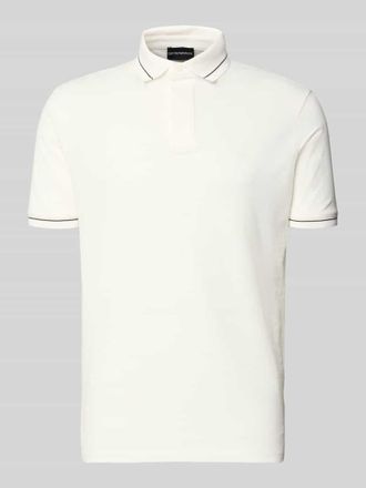 Emporio Armani Slim Fit Poloshirt mit Label-Stitching in Offwhite, Gr&ouml;&szlig;e XXL