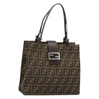 Fendi Pre-owned Tote Bags, female, Brown, Size: ONE SIZE Pre-owned Vintage Zucca Canvas Tote Bag