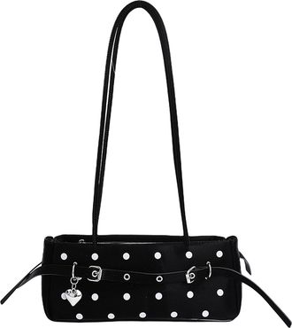 Generic Women PU Leather Polka Dot Shoulder Bags Korean Style Tote Bag for Work (Black)