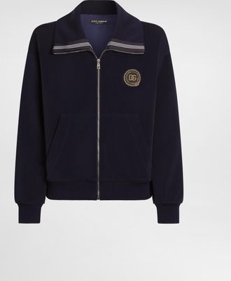 Dolce & Gabbana Jersey Sweatshirt With Patch - Man Coats And Jackets Blue 48