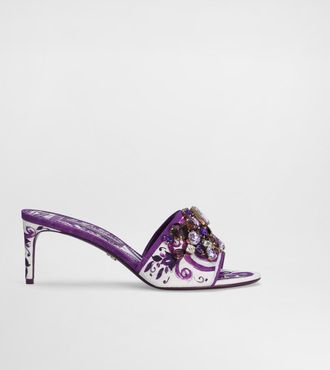 Dolce & Gabbana Brocade Mules With Jewel Embroidery - Woman Slides And Mules Multicolor 36.5
