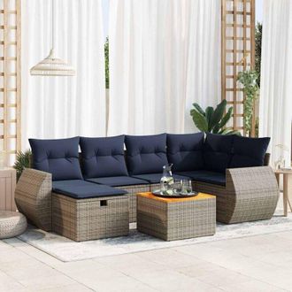 vidaXL Set De Sof&aacute;s De Jard&iacute;n 7 Pzas Con Cojines Rat&aacute;n Sint&eacute;tico Gris Vidaxl