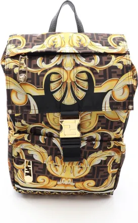 Fendi Black Multi-Color Nylon Leather Backpack Handbag (Pre-Owned)