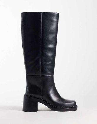 Asos stivali al ginocchio neri con tacco largo Cadence da infilare-Nero