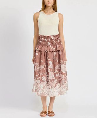 En Saison Monet Midi Skirt Womens Ginger Off White Floral Smocked PALL132