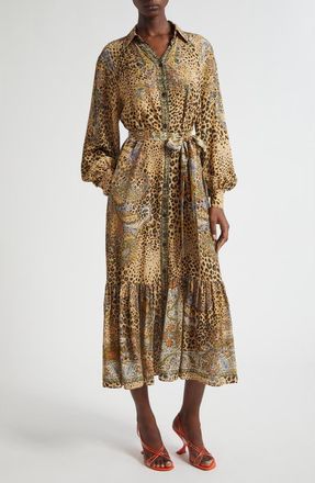 Etro Paisley Leopard Spot Belted Long Sleeve Shirtdress in Dark Brown at Nordstrom, Size 10 Us
