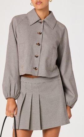 ASTR the Label Houndstooth Check Balloon Sleeve Jacket in Black Houndstooth at Nordstrom, Size X-Small