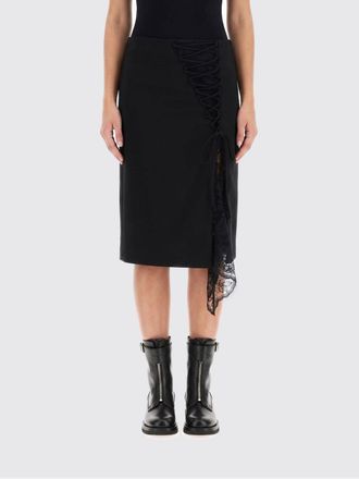 Alexander McQueen McQueen Wool Pencil Midi Skirt with Lace Inserts and Asymmetrical Hem