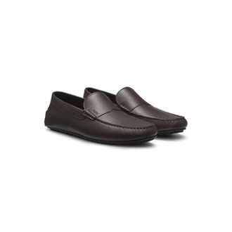 BOSS Tumbled-leather loafers with driver sole