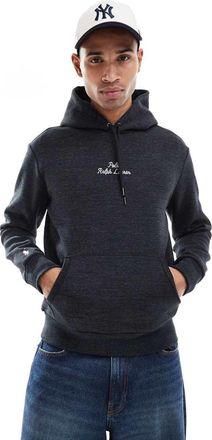 Polo Ralph Lauren Felpa con cappuccio in doppia maglia nero m&eacute;lange con logo centrale