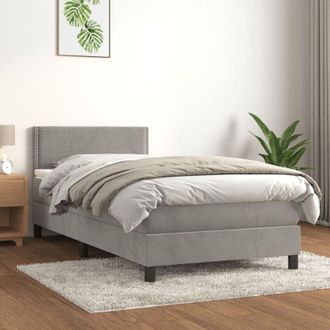 vidaXL Vidaxl - Cama Box Spring Con Colch&oacute;n Terciopelo Gris Claro 100x200 Cm
