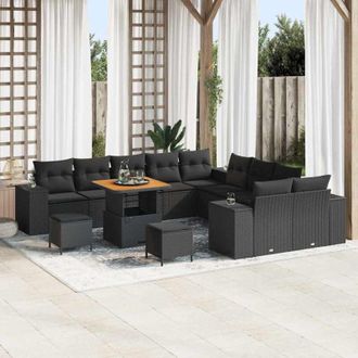 vidaXL Conjunto De Sof&aacute; De Jard&iacute;n 13 Pcs Negro 80 X 80 X 71 Cm Vidaxl