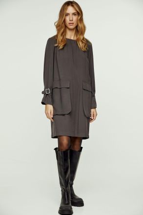 Móveis Conquista Donkergrijze Tencel jurk met zakdetail