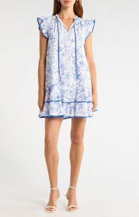 Sugarlips Eve Floral Print Ruffle Dress in Blue-White at Nordstrom, Size X-Small