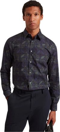 Ted Baker Herenoverhemd met bloemenprint, puntkraag en lange mouwen (Marine)