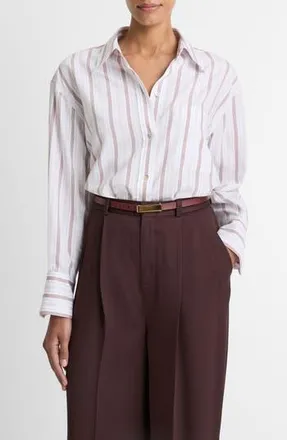 Vince Stripe Oversize Button-Up Shirt in Off White/lilac at Nordstrom Rack, Size Xx-Small