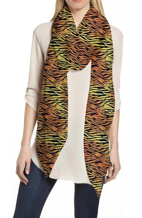 Lina & Lily Tiger Animal Print Womens Scarf Shawl Wrap Lightweight (Gold & Black)