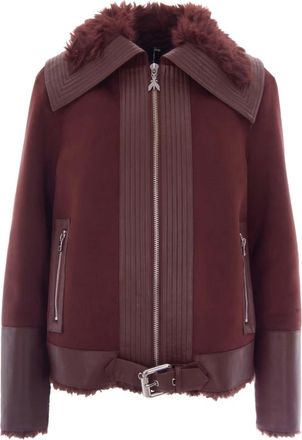 Patrizia Pepe Bikerjack met pluizige details - Dames - Jassen - Bruin - XS - Polyester - Jassen