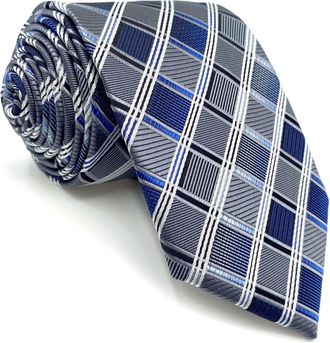 Shlax & Wing Ties for Men Necktie Blue and Grey Check Extra Long Size 63