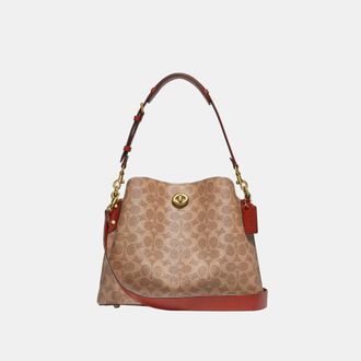 Coach Womens Willow Shoulder Bag In Signature Canvas - Beige Leather - One Size